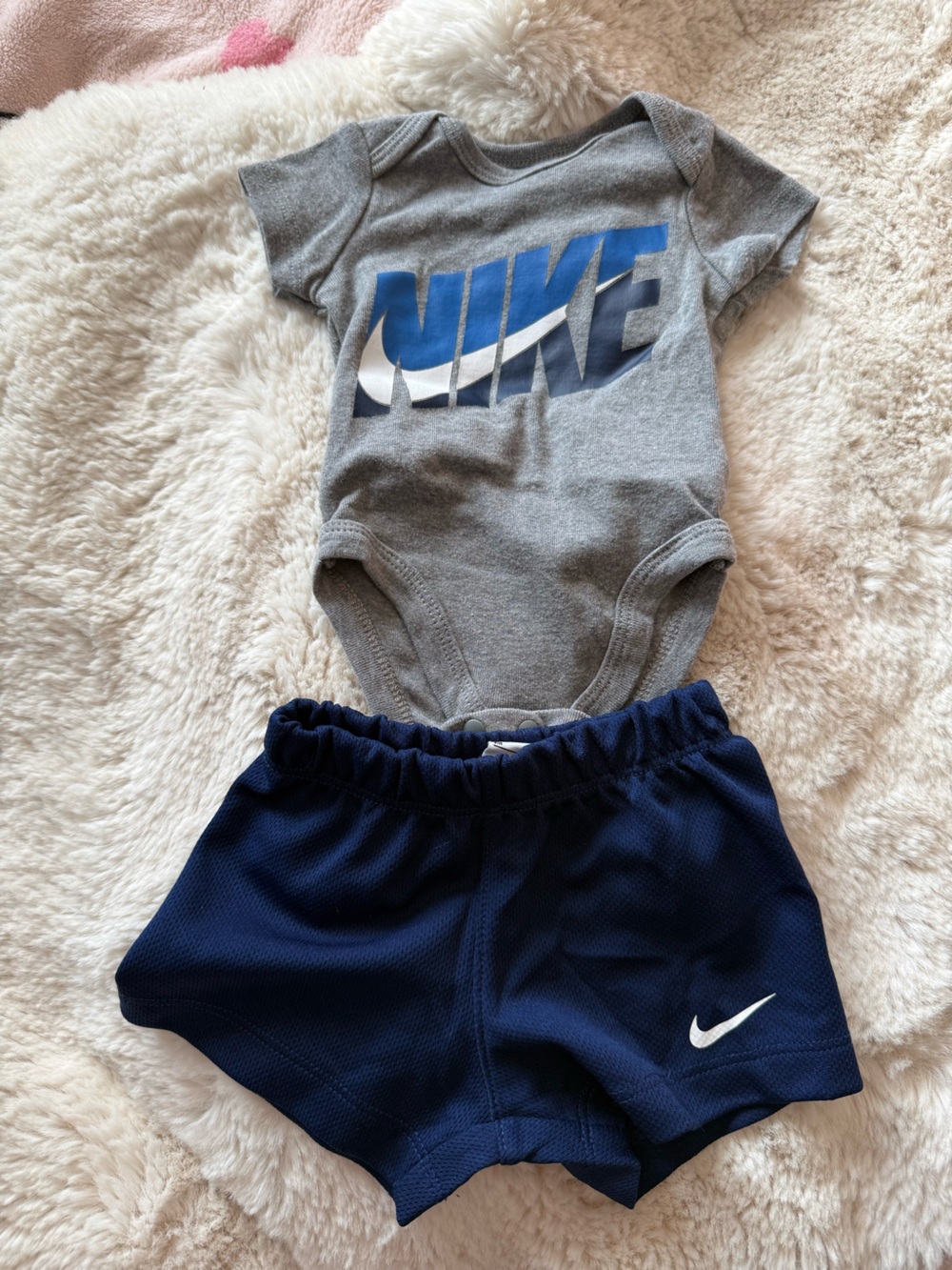 Nike Kids Navy Blue and Gray Matching Shorts Set